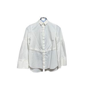 Per Se by Carlisle White Cropped Utility Button Up Long Sleeve Blouse Size 4